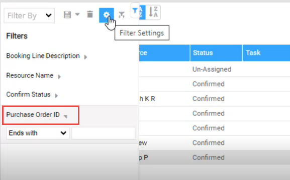 Purchase Order ID field as a filter option