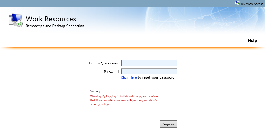 R2 Logging In (RDWEB)